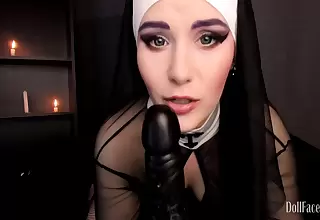DollFaceMonica - Sinful nun dares to beg for Priest man milk